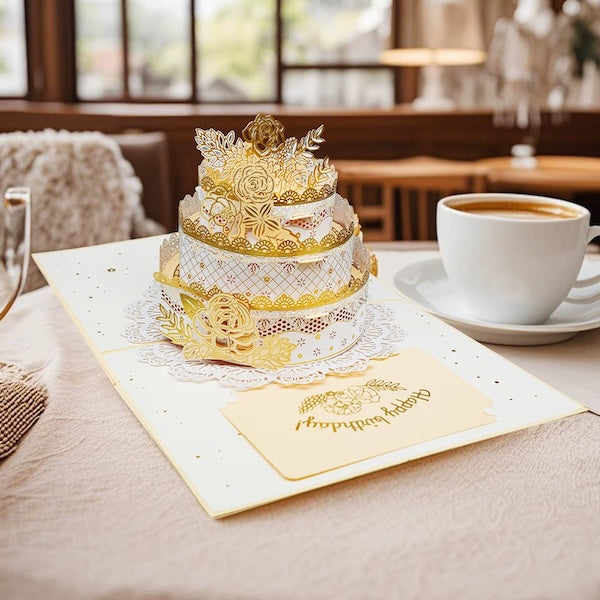 3D Birthday Card - Luxurious Lace Cake Design 