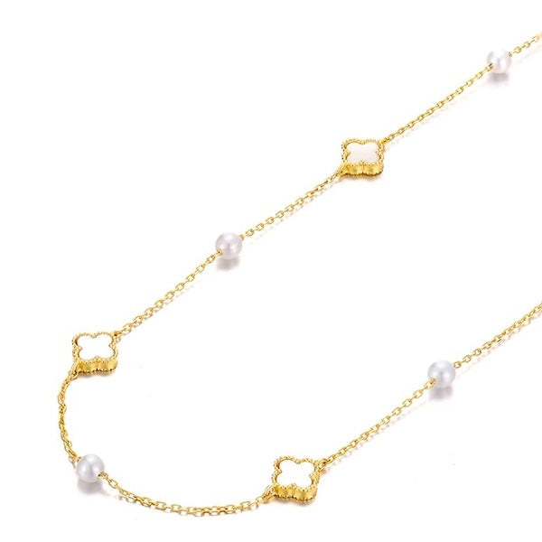 Elegant MOP Lucky Clover Pearls Beads Necklace