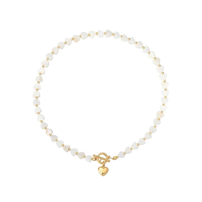 Mother of Pearl Heart Beads Necklace with OT Buckle