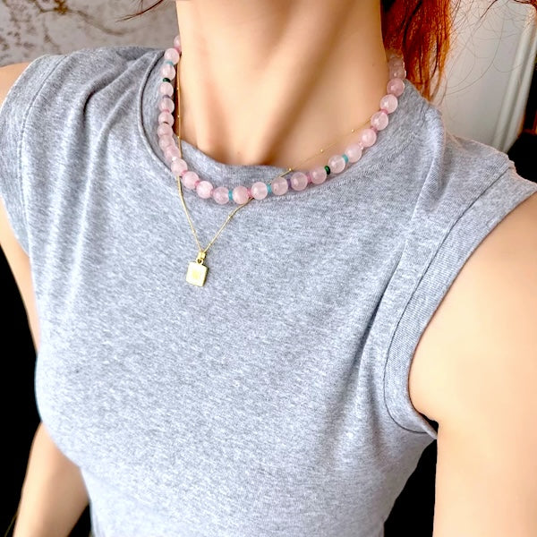 Rose Quartz Crystal Dopamine Beaded Necklace