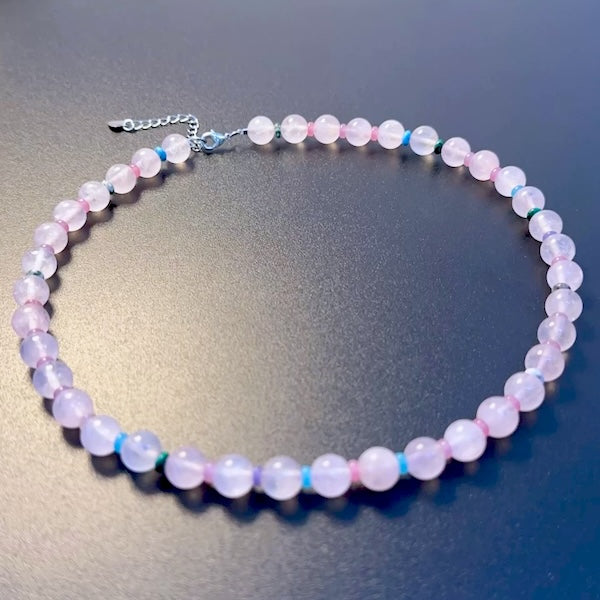 Rose Quartz Crystal Dopamine Beaded Necklace