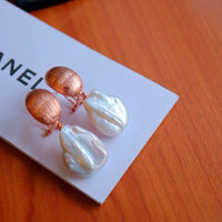 Rose Gold Mermaid Baroque Pearl Drop Earrings