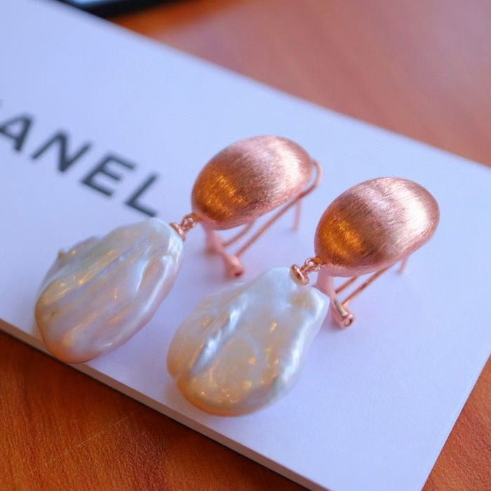 Rose Gold Mermaid Baroque Pearl Drop Earrings