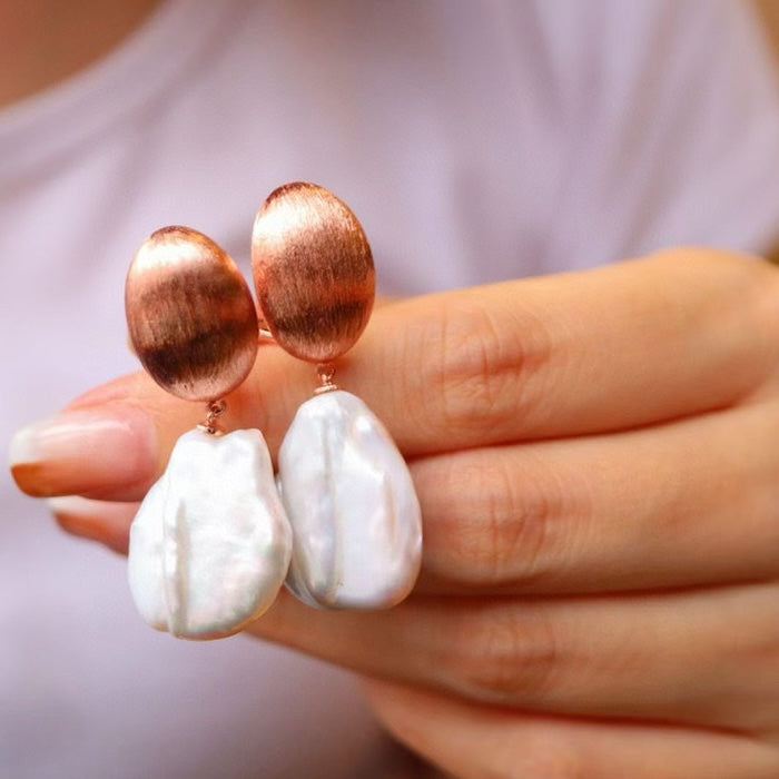 Rose Gold Mermaid Baroque Pearl Drop Earrings