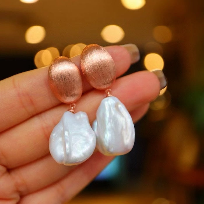 Rose Gold Mermaid Baroque Pearl Drop Earrings