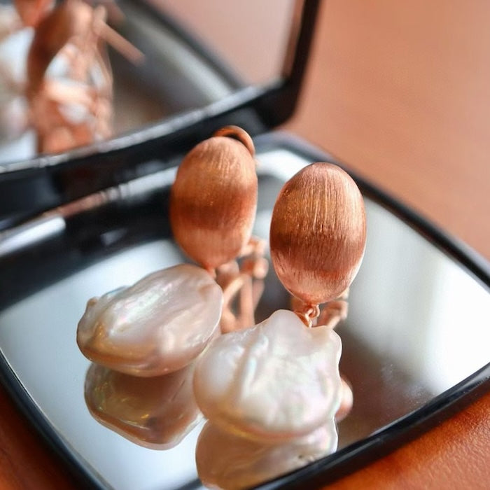 Rose Gold Mermaid Baroque Pearl Drop Earrings