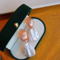 Rose Gold Mermaid Baroque Pearl Drop Earrings