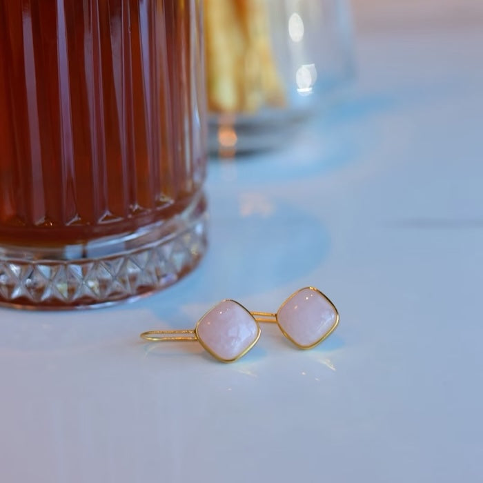 Sugar Cube Rose Quartz Crystal Earrings