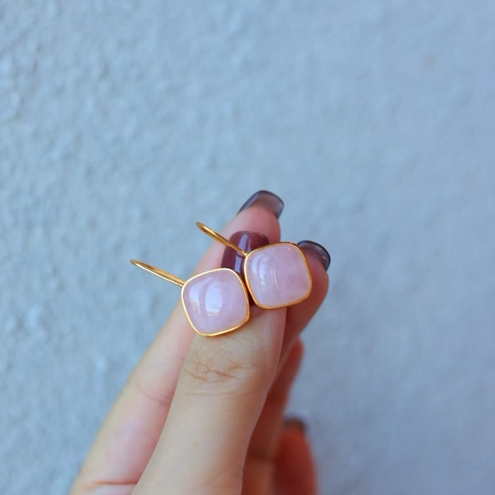 Sugar Cube Rose Quartz Crystal Earrings