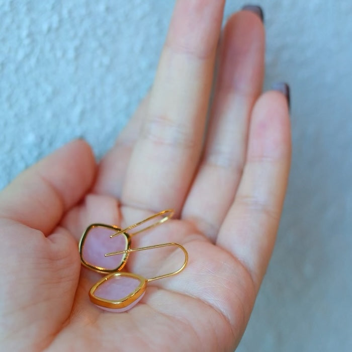 Sugar Cube Rose Quartz Crystal Earrings