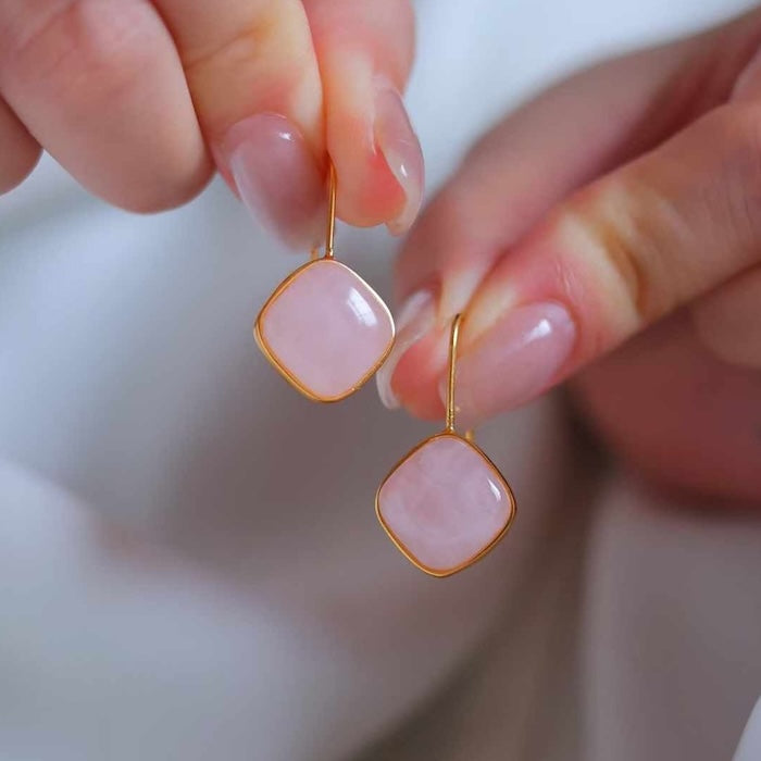 Sugar Cube Rose Quartz Crystal Earrings