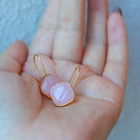 Sugar Cube Rose Quartz Crystal Earrings