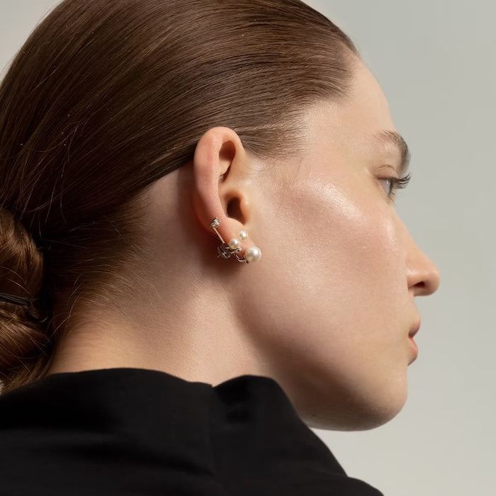 Sterling Silver Starry Pearl and Crystal Stud Earrings