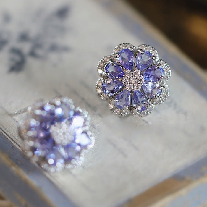 Tanzanite Stone Flower Ear Studs