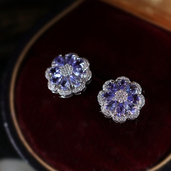 Tanzanite Stone Flower Ear Studs