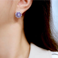 Tanzanite Stone Flower Ear Studs