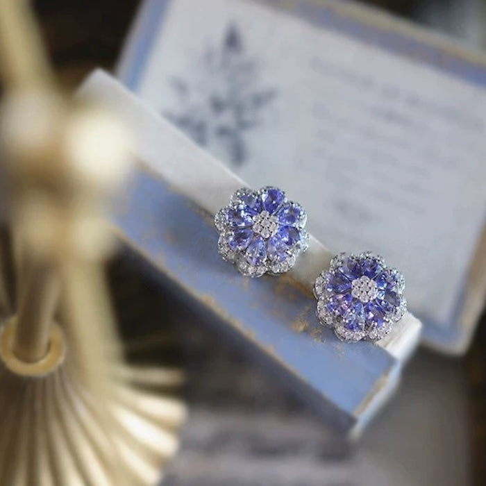 Tanzanite Stone Flower Ear Studs