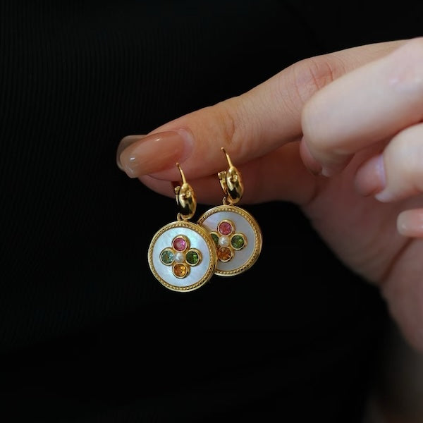 MOP Tourmaline Coin Formed Earrings