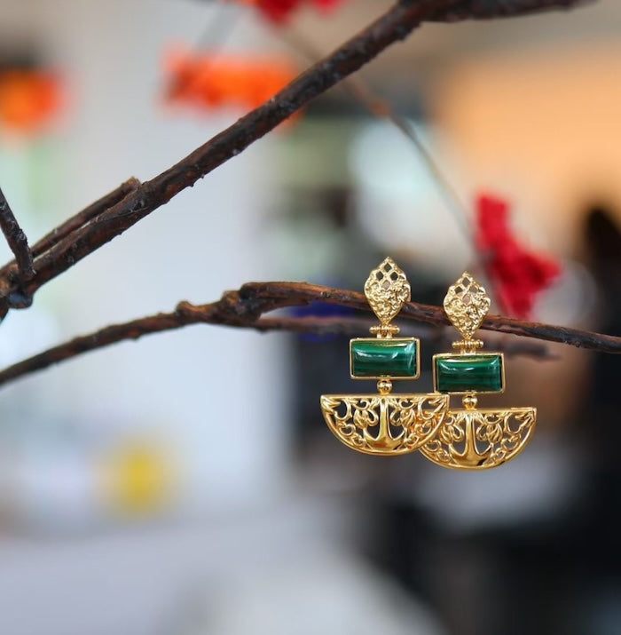 Royal Style Drop Earrings with Malachite