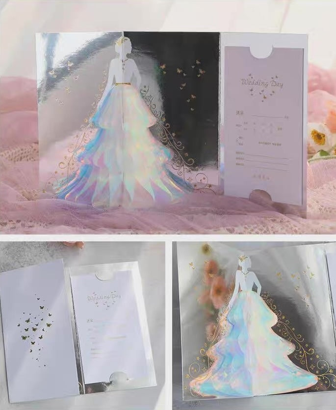 3D Wedding Card - Sparkling Lady with Wedding Dress Design