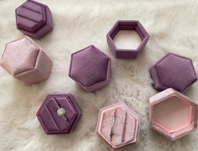 Hexagon Velvet Wedding Ring Box-Pinky colors