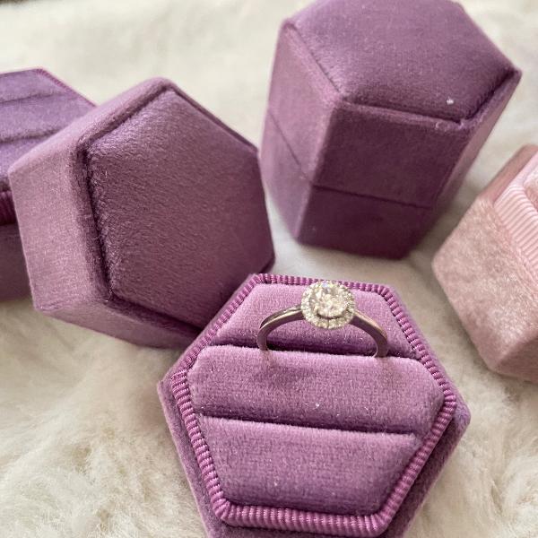 Hexagon Velvet Wedding Ring Box-Pinky colors