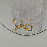 Modern Vintage Wavy Line Pearl Hoop Earrings