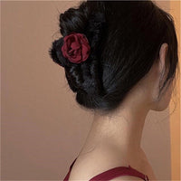 Elegant Rose Large Hair Clip-Black Fur