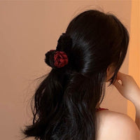 Elegant Rose Large Hair Clip-Black Fur