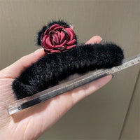 Elegant Rose Large Hair Clip-Black Fur