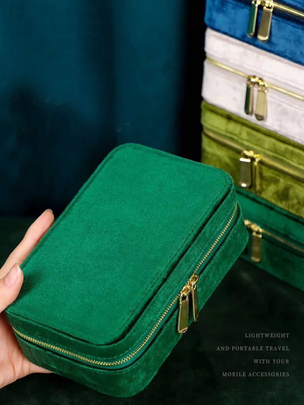 Green velvet jewelry box and velvet ring box - Emerald green