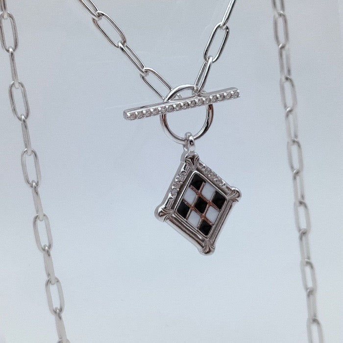 Vintage look check board necklace