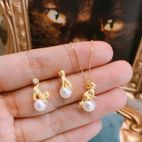 Cute Asymmetrical Cat Earrings n Necklace