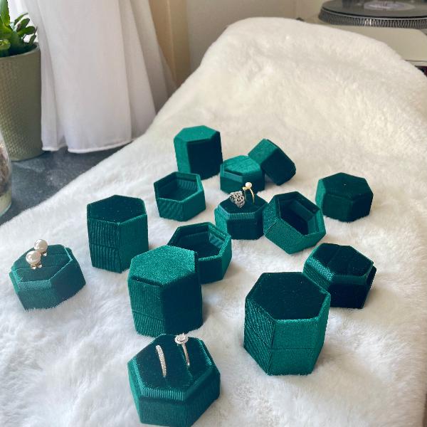 Hexagon Velvet Wedding Ring Box-Green colors